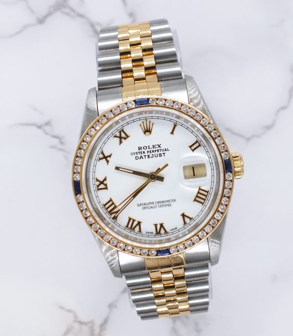Stunning Gents Steel & 18k Gold Rolex Datejust with Roman Dial & Diamond Bezel. - Image 5