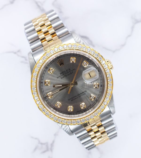 Gents Rolex Datejust with Grey Diamond Dial & Diamond & Bezel - Box & Papers. - Image 5