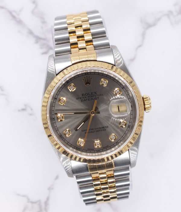 Mens Steel & Gold Rolex Datejust 36mm Slate Grey Diamond Dial - Box & Papers. - Image 5