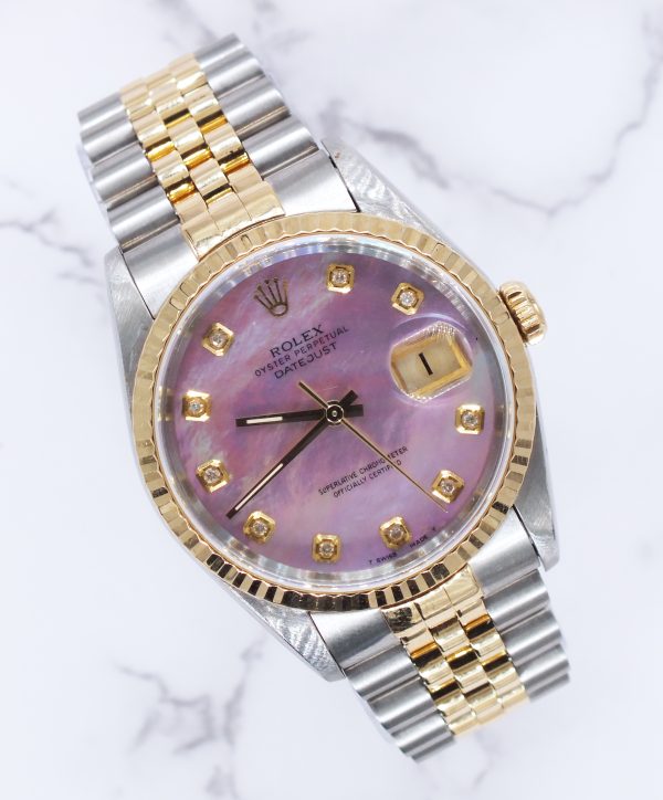 Stunning Gents Rolex Datejust 16233 with Pink MOP Diamond Dial with Box & Papers - Image 5