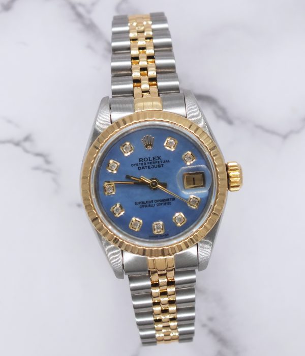 Ladies Rolex Datejust in Steel & Gold with Blue MOP Diamond Dial - Box & Papers - Image 5