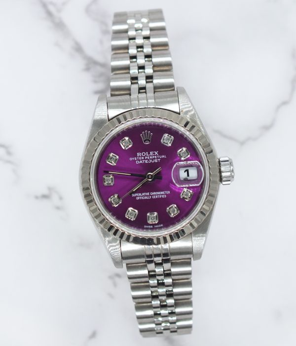 Ladies Rolex Datejust 26mm in Steel & Gold - Purple Diamond Dial – B+P - MINT! - Image 5