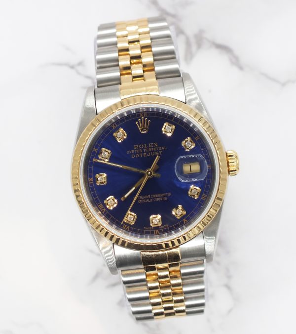 Gents Steel & Gold Rolex Datejust 16233 Blue Diamond Dial with Box and Papers. - Image 5
