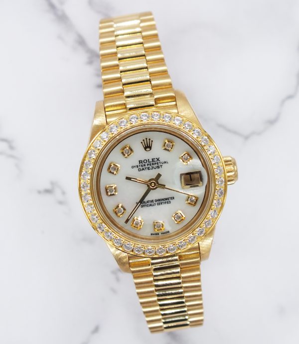 Ladies Rolex Oyster Perpetual Datejust with White MOP DIAMOND Dial & Bezel. - Image 5