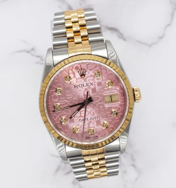 Gents Rolex Datejust 36mm with PINK Jubilee Diamond Dial - Box and Papers. - Image 5