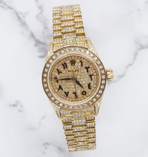 Stunning Ladies 18ct Gold Rolex Datejust - Full Diamond Dial, Bezel & Bracelet - Image 5