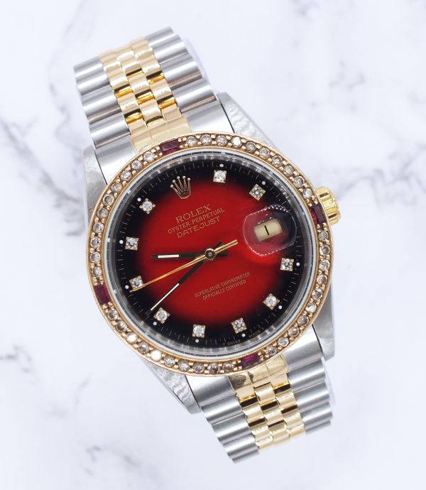 Gents Steel & Gold Rolex Datejust with RED Diamond Dial & Diamond / Ruby Bezel. - Image 5