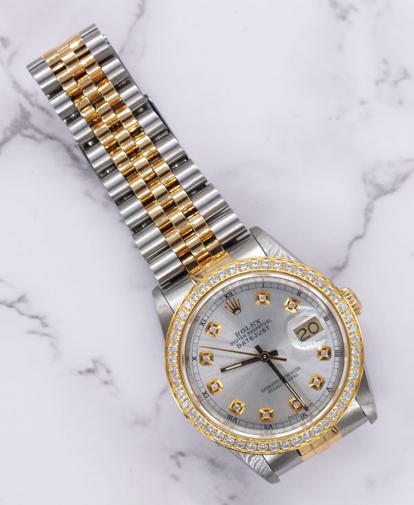 MINT! Mens Rolex Datejust - Silver Diamond Dial & Diamond Bezel - Box & Papers - Image 6