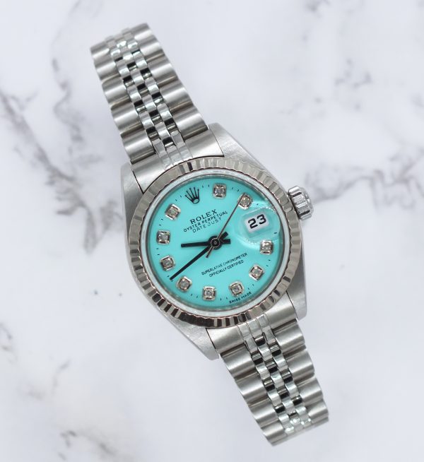 Ladies Rolex Datejust 26mm in Steel and Gold - Tiffany Blue Diamond Dial – Box & Papers. - Image 5