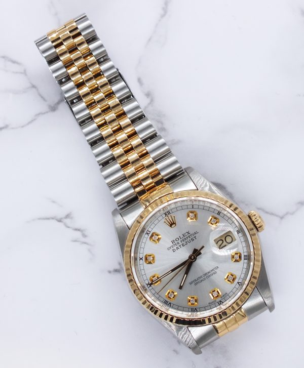 Mens Rolex Oyster Perpetual Datejust - Silver Diamond Dial - Box / Papers. - Image 6