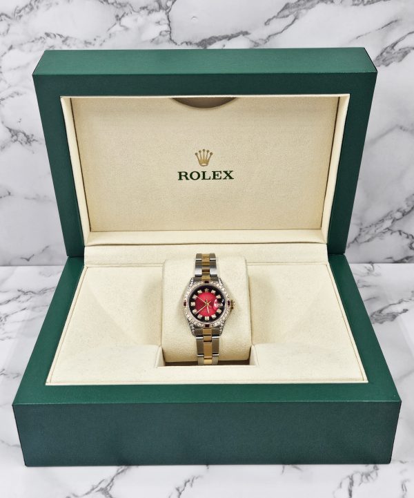 Ladies Rolex Datejust in Steel & Gold with Red Diamond Dial, Bezel & Shoulders. - Image 6