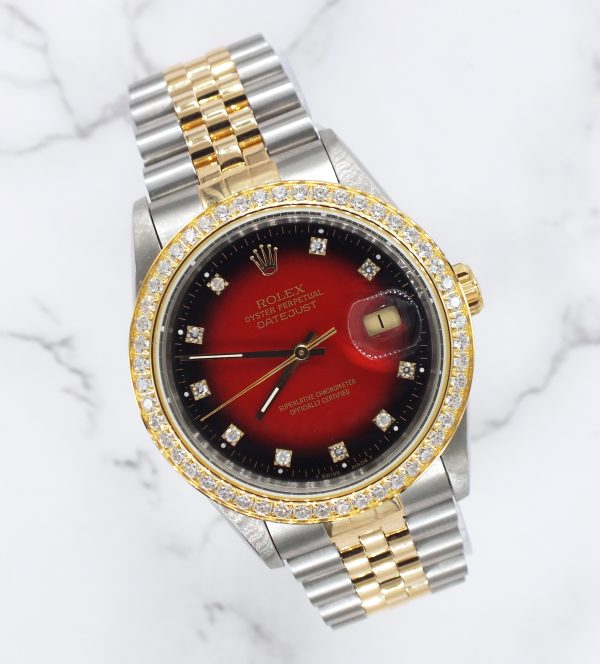 Mens Rolex Datejust - Factory RED Diamond Dial & Diamond Bezel - Box & Papers - Image 5