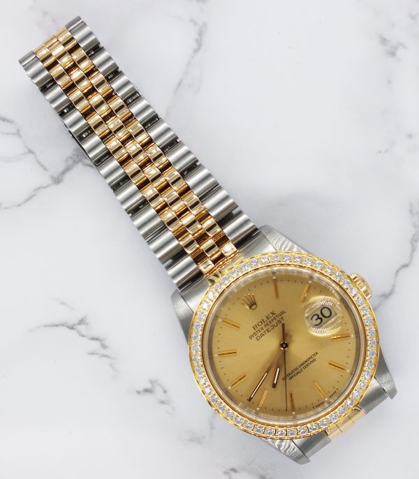 Mens Rolex Datejust in Steel & 18ct Gold with Diamond Bezel - Rolex Box & Papers - Image 6