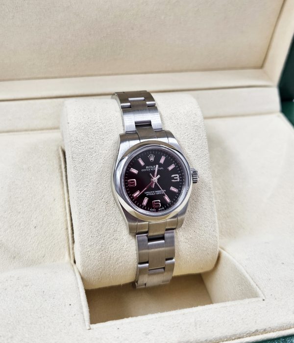 Rolex Oyster Perpetual Black & Pink Dial 176200 with Box and Papers 2012 (Card). - Image 3