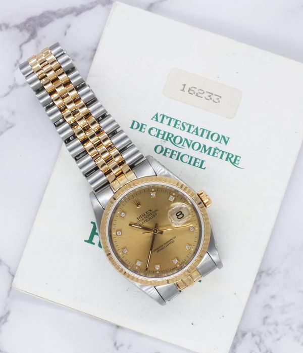 Gents Steel & Gold Rolex Datejust with Factory Diamond Dial - Box and Paper - Image 6