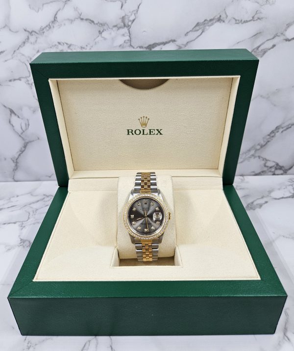 Gents Rolex Datejust with Grey Diamond Dial & Diamond & Bezel - Box & Papers. - Image 6