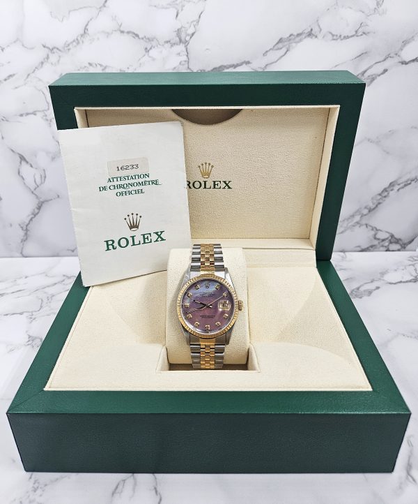 Stunning Gents Rolex Datejust 16233 with Pink MOP Diamond Dial with Box & Papers - Image 6