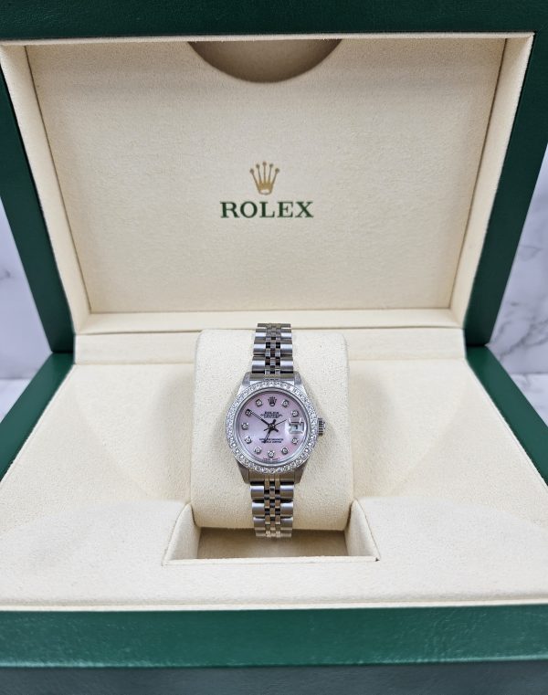 A Ladies Rolex Datejust with Pink MOP Diamond Dial & Bezel - Box and Papers. - Image 8