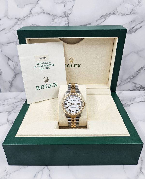 Gents Steel & 18k Gold Rolex Datejust with Roman Numeral Dial / Diamond Bezel. - Image 6