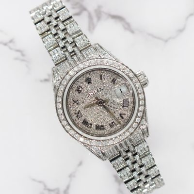 Stunning Ladies Rolex Datejust with Full Diamond Dial, Bezel & Bracelet – Boxed