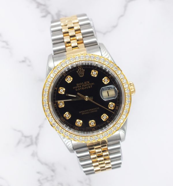 Gents Steel & Gold Rolex Datejust 16233 Black Diamond Dial & Bezel - Box & Paper - Image 5