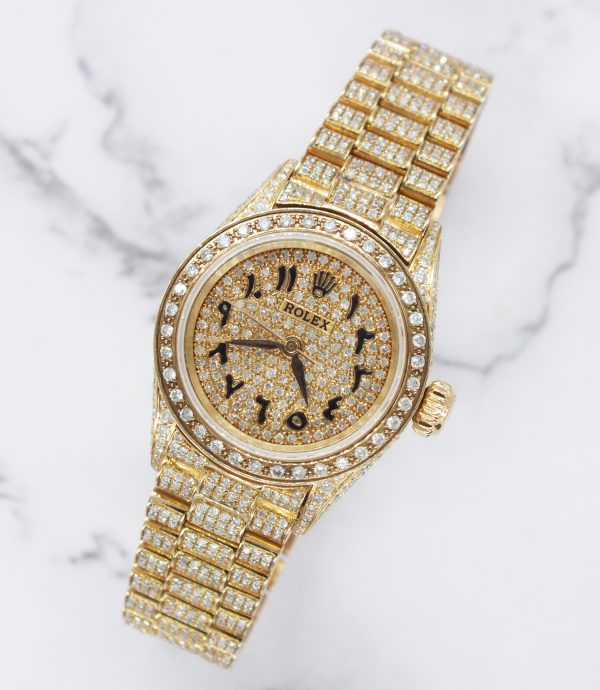 Stunning Ladies 18ct Gold Rolex Datejust - Full Diamond Dial, Bezel & Bracelet - Image 6