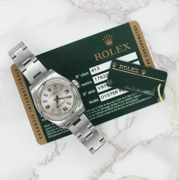 Pink / Silver Rolex Oyster Perpetual 176200 with Box and Papers 2011 (Card). - Image 6