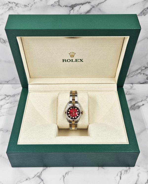 Ladies Rolex Datejust in Steel & Gold with Red Diamond Dial, Bezel & Shoulders. - Image 7