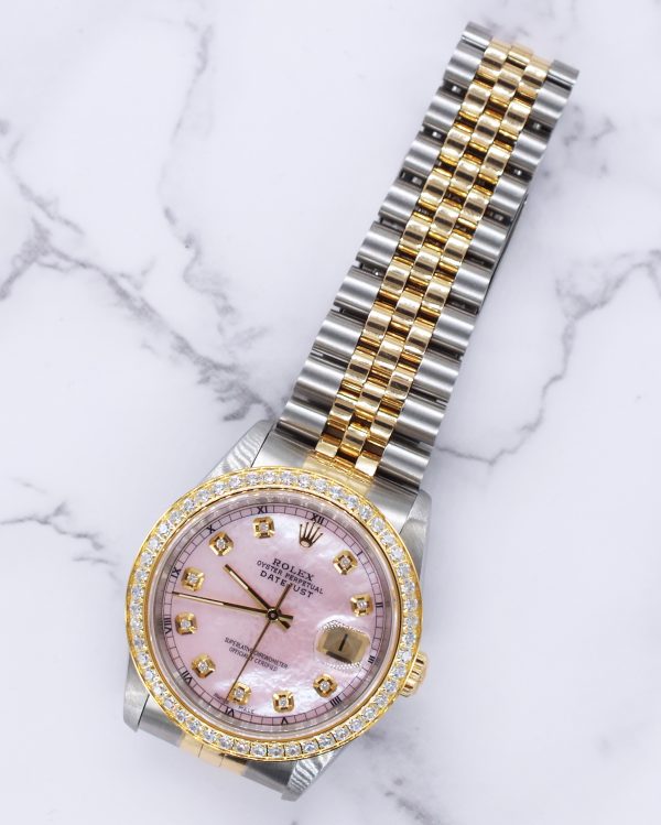 Gents Steel & Gold Rolex Datejust 16233, Pink MOP Diamond Dial with Box & Papers. - Image 7