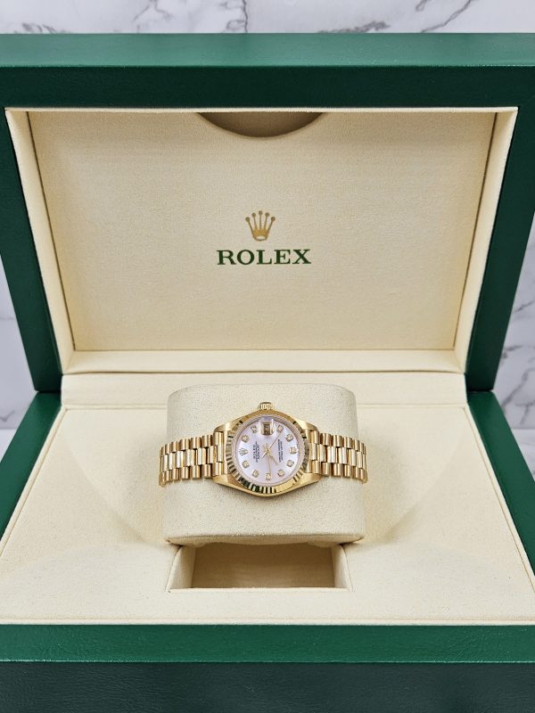 MINT Ladies 18ct Gold Rolex Datejust - PINK MOP Diamond Dial - Box & Papers - Image 7