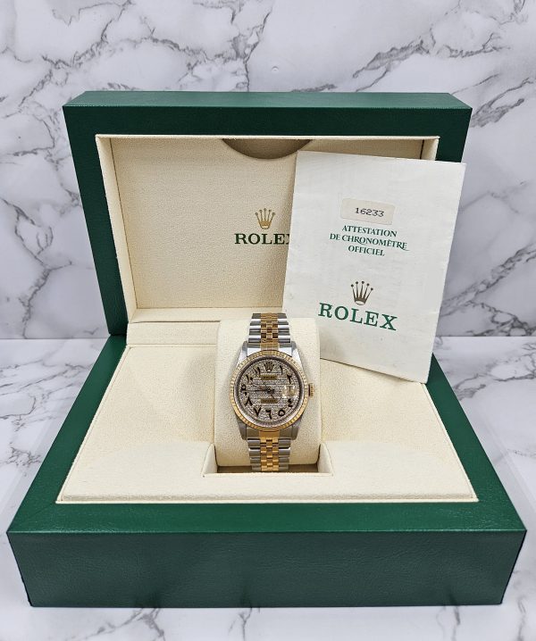Gents Steel & Gold Rolex Datejust with Pave Arabic Diamond Dial - Box & Papers. - Image 8