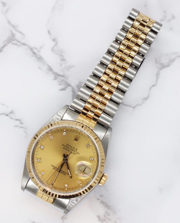 Gents Rolex Datejust in Steel & Gold with Factory Diamond Dial - Box / Papers. - Image 7