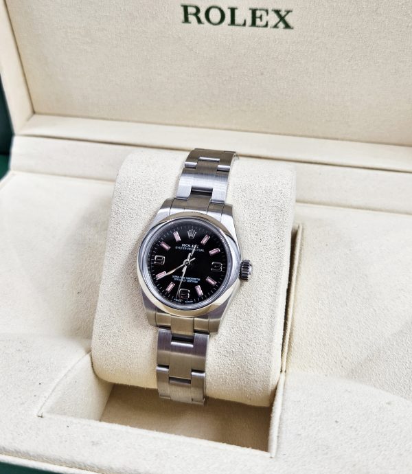 Rolex Oyster Perpetual Black & Pink Dial 176200 with Box and Papers 2012 (Card). - Image 4