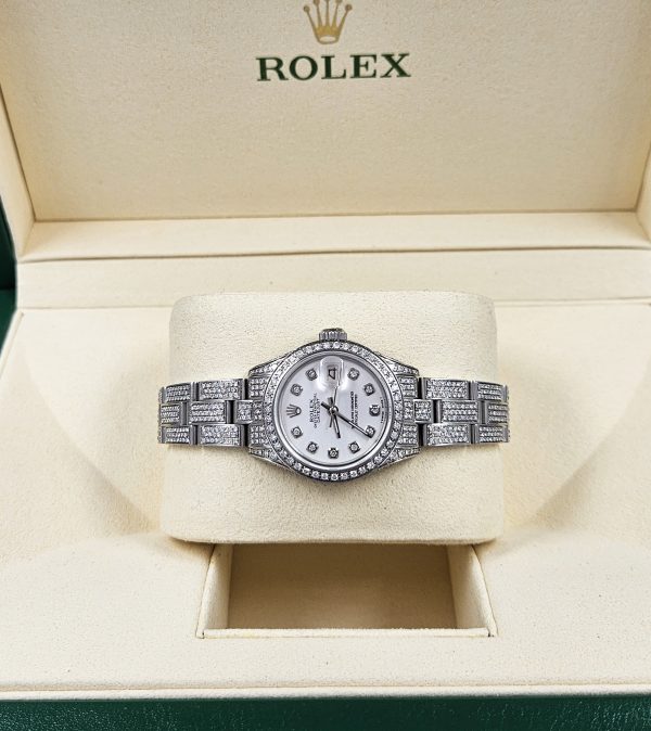 Stunning Ladies 26mm FULL DIAMOND Rolex Datejust with Box. - Image 9