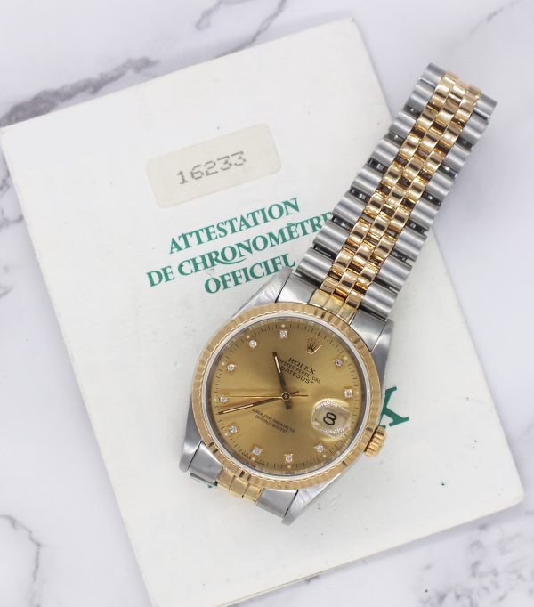 Gents Steel & Gold Rolex Datejust with Factory Diamond Dial - Box and Paper - Image 7