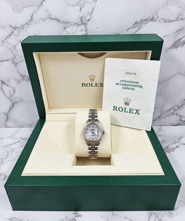 Ladies Rolex Datejust in Steel & White Gold with Pink Diamond Dial - Box & Paper - Image 7