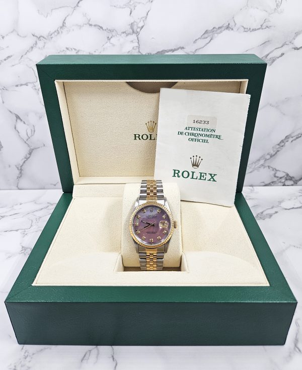 Stunning Gents Rolex Datejust 16233 with Pink MOP Diamond Dial with Box & Papers - Image 7