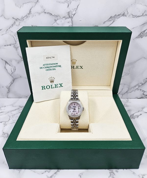 A Ladies Rolex Datejust with Pink MOP Diamond Dial & Bezel - Box and Papers. - Image 6