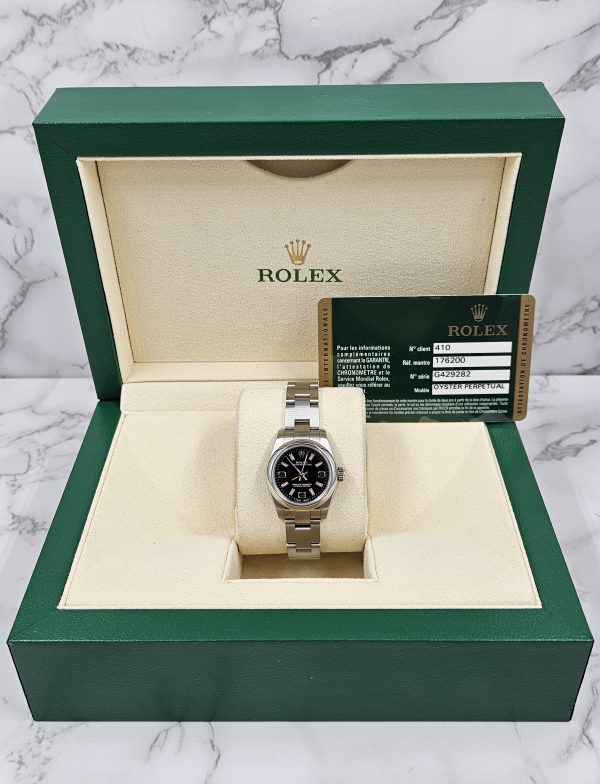 Ladies Rolex Oyster Perpetual 176200 Black & Pink Dial with Box & 2012 Card. - Image 7