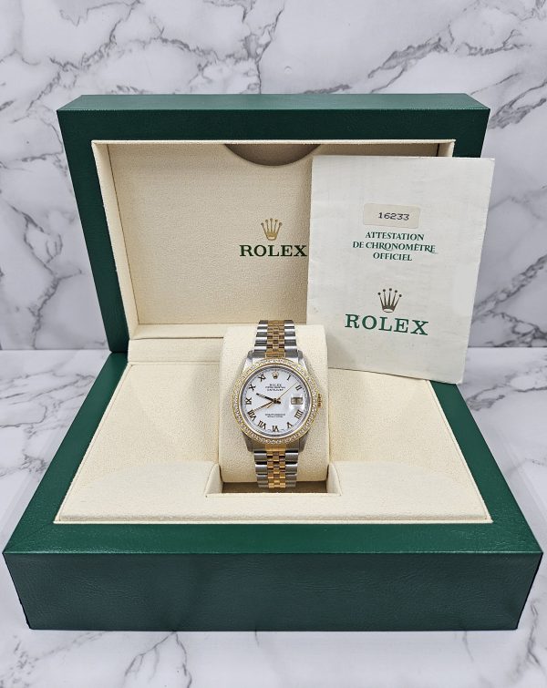 Gents Steel & 18k Gold Rolex Datejust with Roman Numeral Dial / Diamond Bezel. - Image 7
