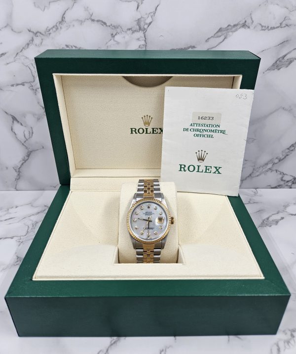 Mens Rolex Datejust 16233 with White MOP Diamond Dial - Box / Papers. - Image 7