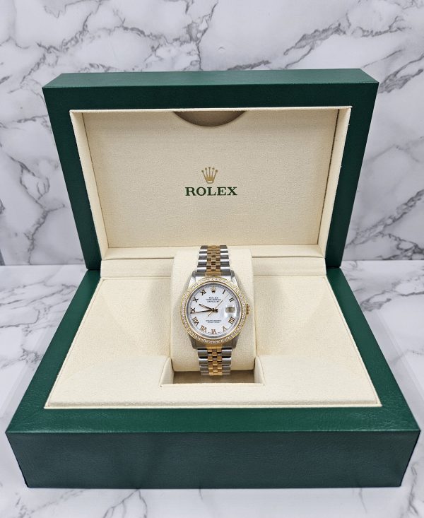 Gents Steel & 18k Gold Rolex Datejust with Roman Numeral Dial / Diamond Bezel. - Image 8