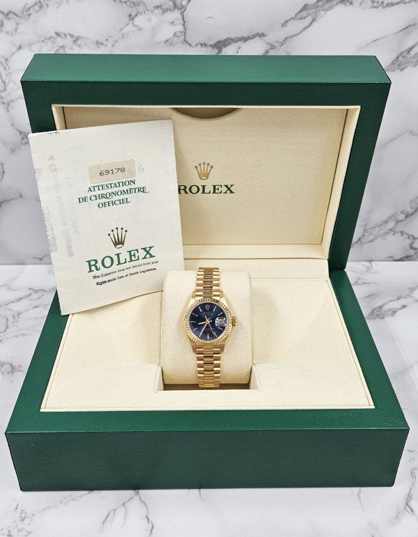 Immaculate Ladies 18ct Gold Rolex Oyster Perpetual Datejust 69178 - Box & Paper. - Image 7
