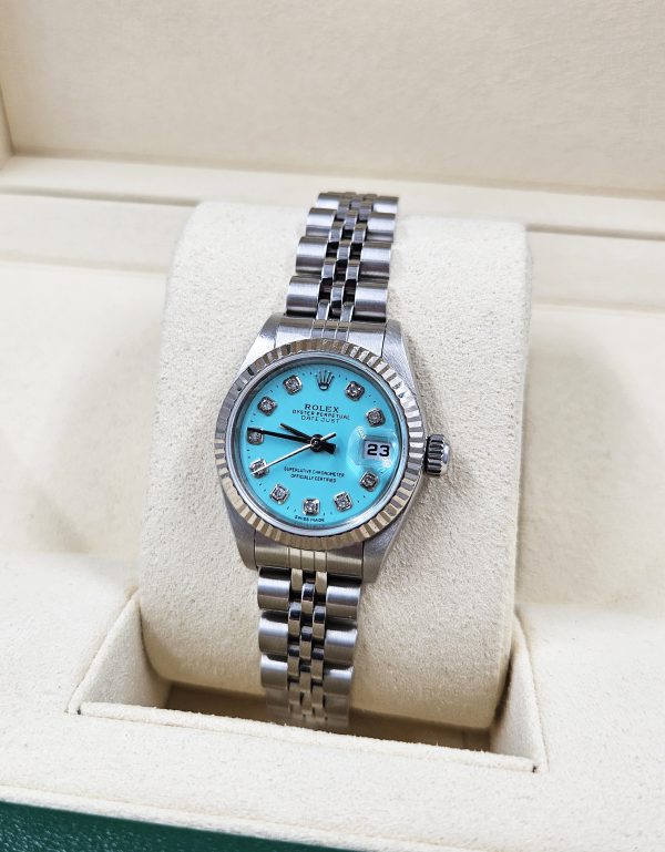 Ladies Rolex Datejust 26mm in Steel and Gold - Tiffany Blue Diamond Dial – Box & Papers. - Image 7