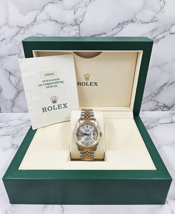 Mens Rolex Oyster Perpetual Datejust - Silver Diamond Dial - Box / Papers. - Image 8