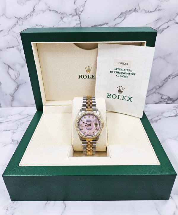 Gents Steel & Gold Rolex Datejust 16233, Pink MOP Diamond Dial with Box & Papers. - Image 9