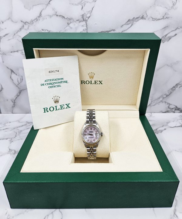 Ladies Steel & White Gold Rolex Datejust Pink - MOP Diamond Dial - Box & Paper - Image 6