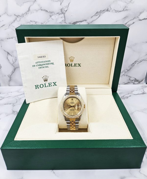 Mens Rolex Datejust in Steel & 18ct Gold with Diamond Bezel - Rolex Box & Papers - Image 8