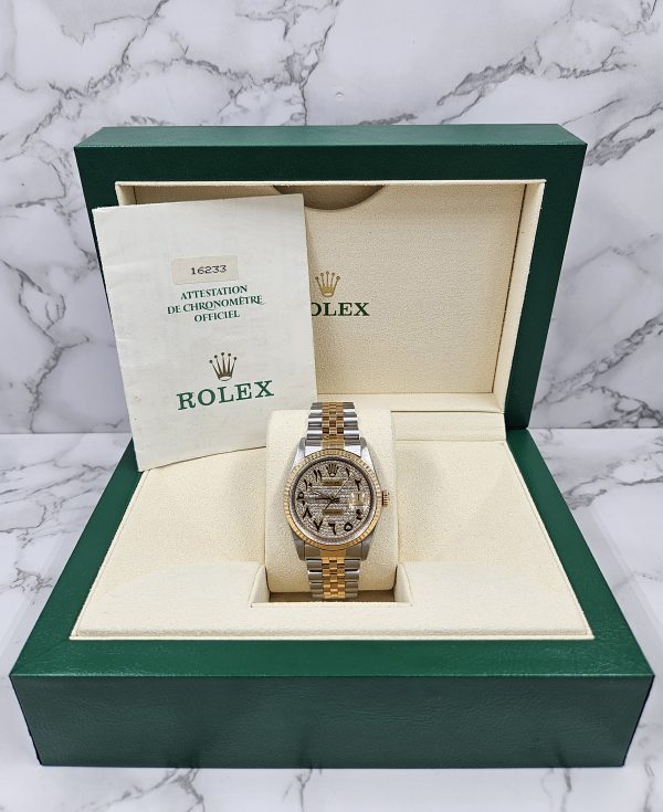 Gents Steel & Gold Rolex Datejust with Pave Arabic Diamond Dial - Box & Papers. - Image 7