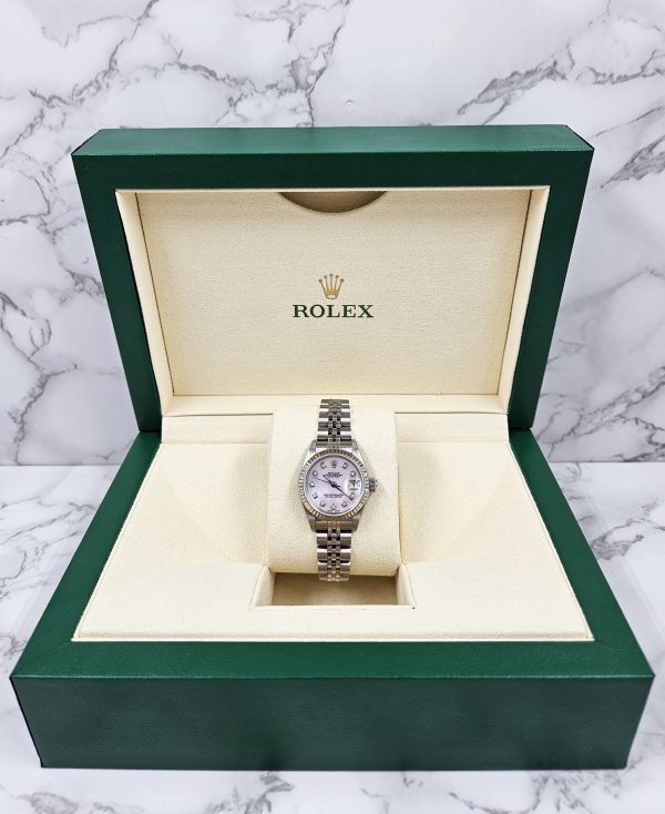 Ladies Rolex Datejust in Steel & White Gold with Pink Diamond Dial - Box & Paper - Image 8